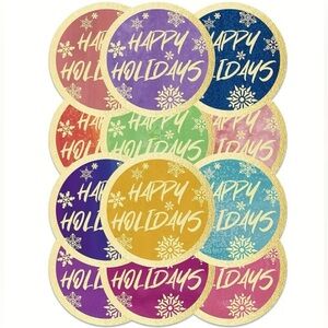 Festive Holiday Sticker Set 60 Multicolor 2 Inch Round Happy Holidays Snowflakes